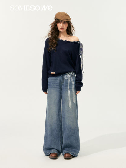 SOMESOWE S2508191 Silk scarf tied knitted top