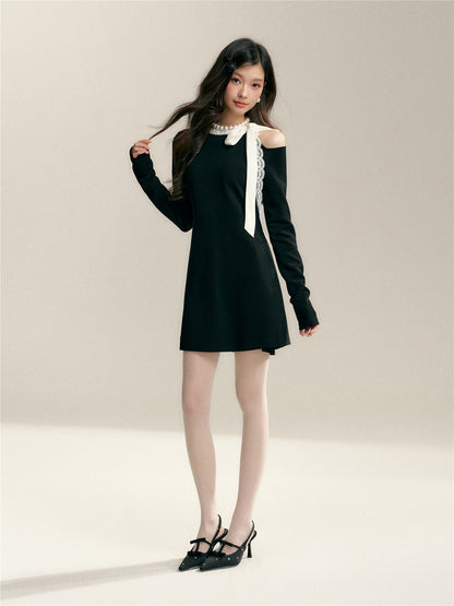 16DEWS 16D26012 Black A-line dress with contrasting bow