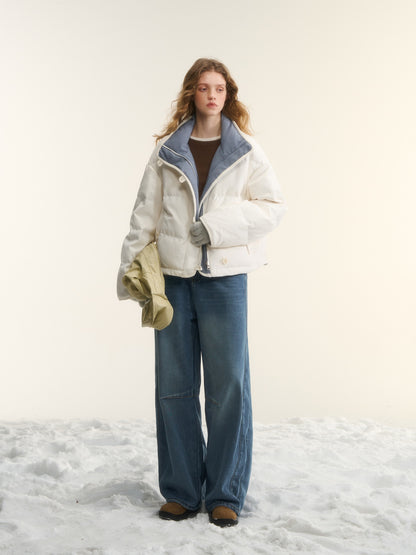 AsGony ASG25528 White duck down double-sided checkered short down jacket