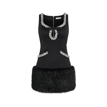 SHEERLUCK SLLYQ25501 Satin straight tube fur dress