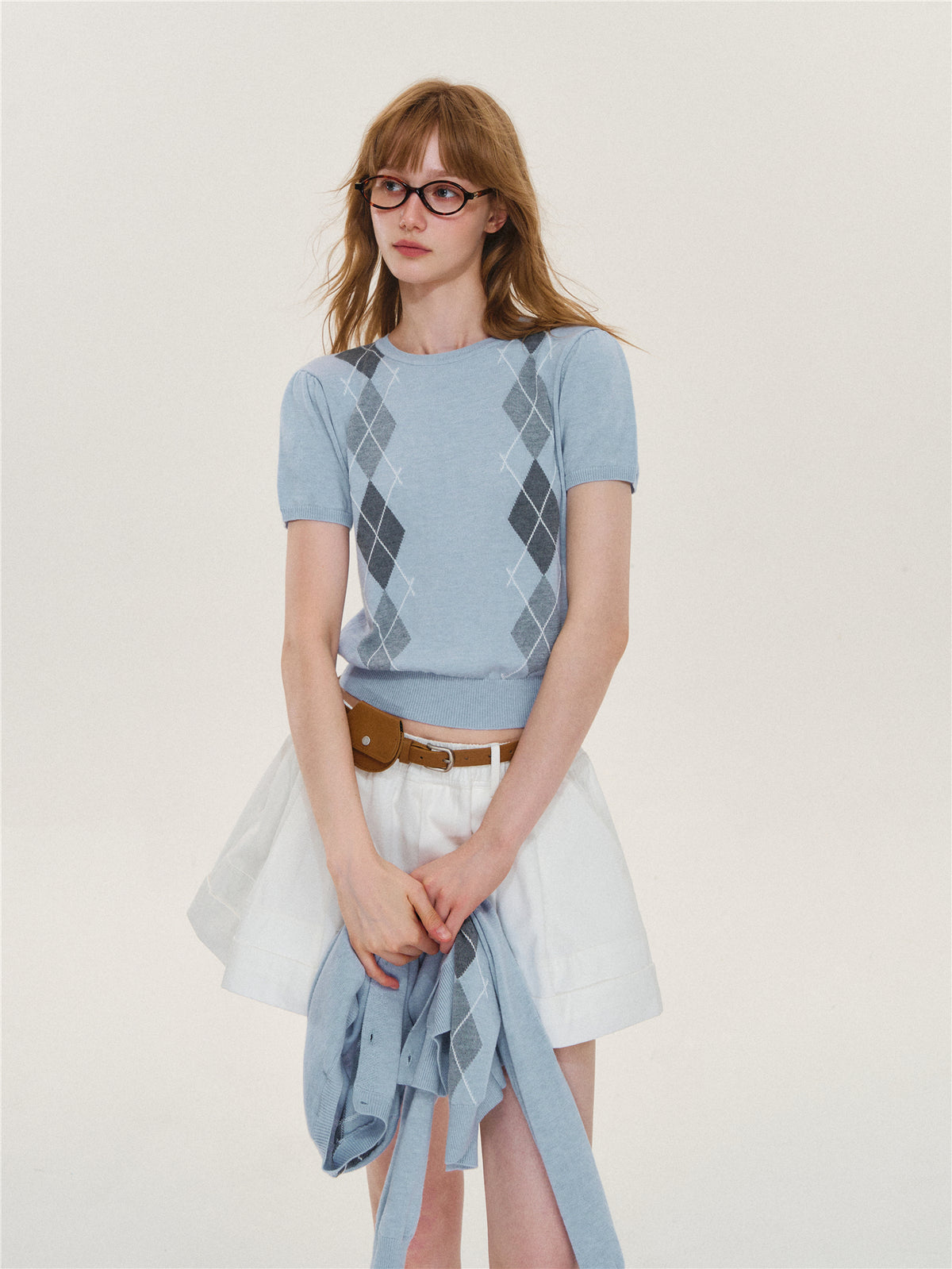 Asgony ASG26616 &amp; ASG26617 Wool Argyle Color-Block Knit Top Set