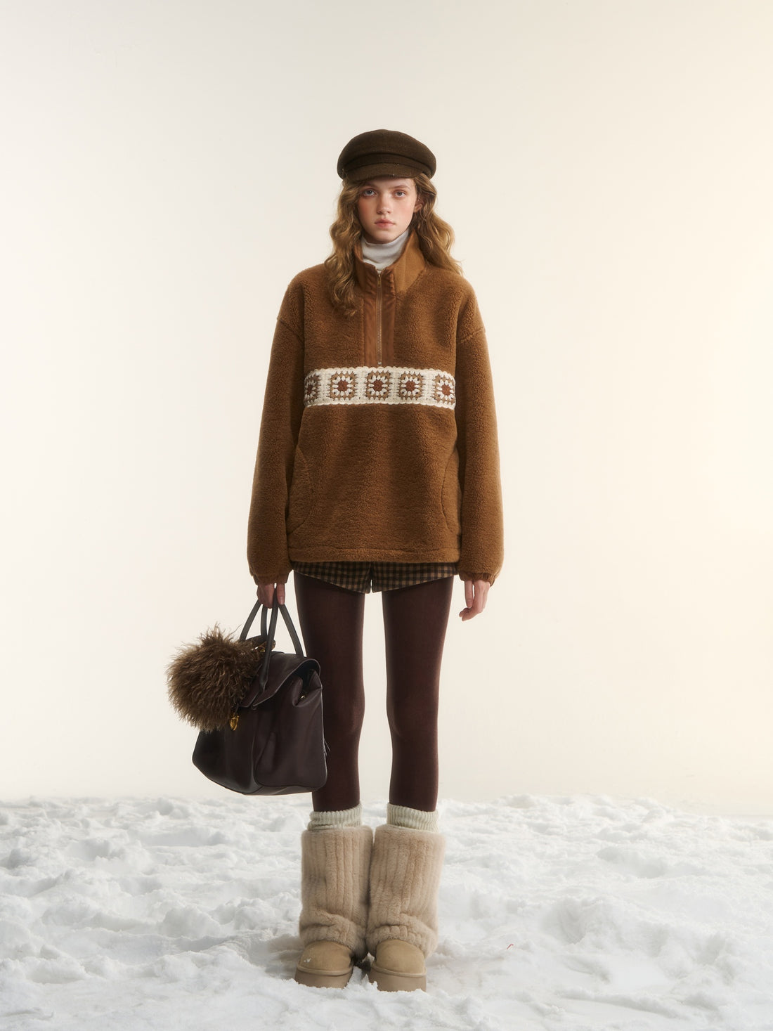 AsGony ASG25542 Crochet flower particle velvet zipper hoodie