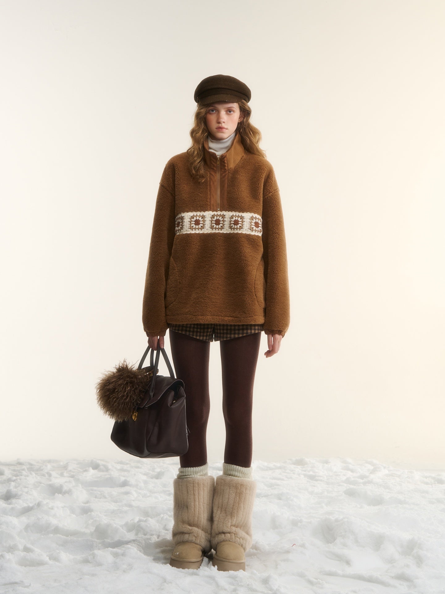 AsGony ASG25542 Crochet flower particle velvet zipper hoodie