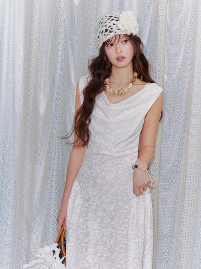 AsGony ASG26029 Swing collar lace jacquard waist cinching dress