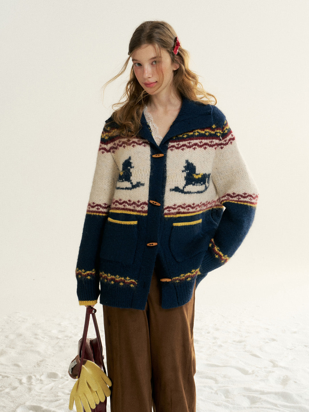 16DEWS 16D25548 Color blocked edge knitted sweater cardigan