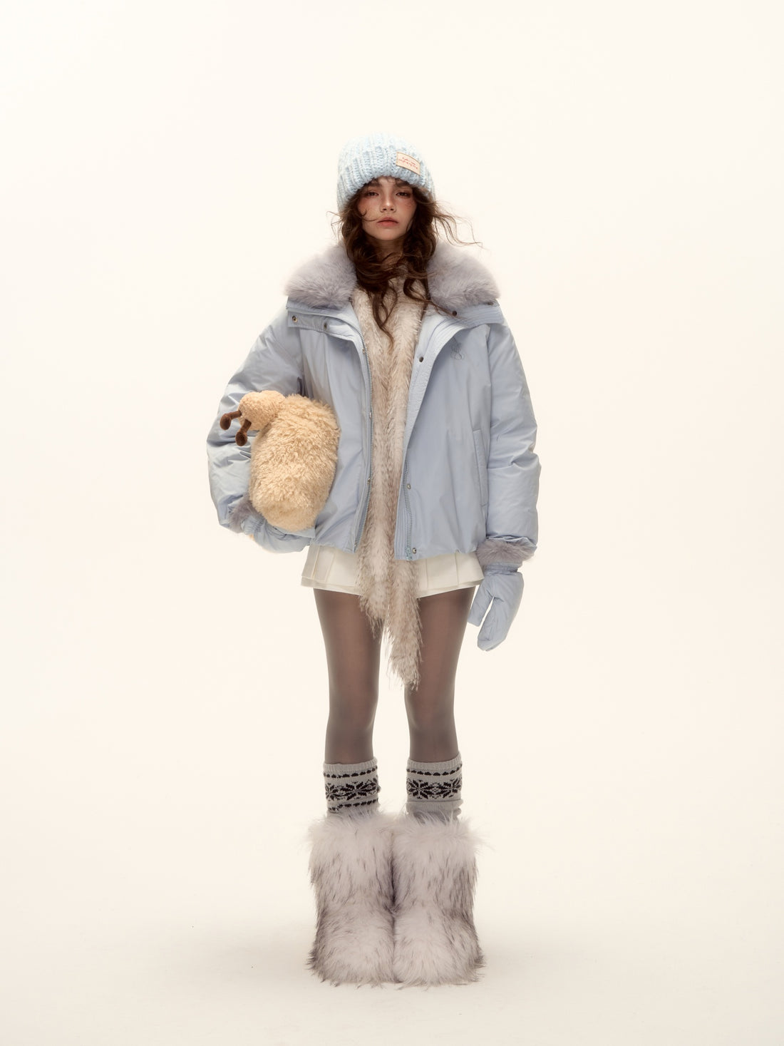 AsGony ASG25502 Detachable fur collar short down jacket