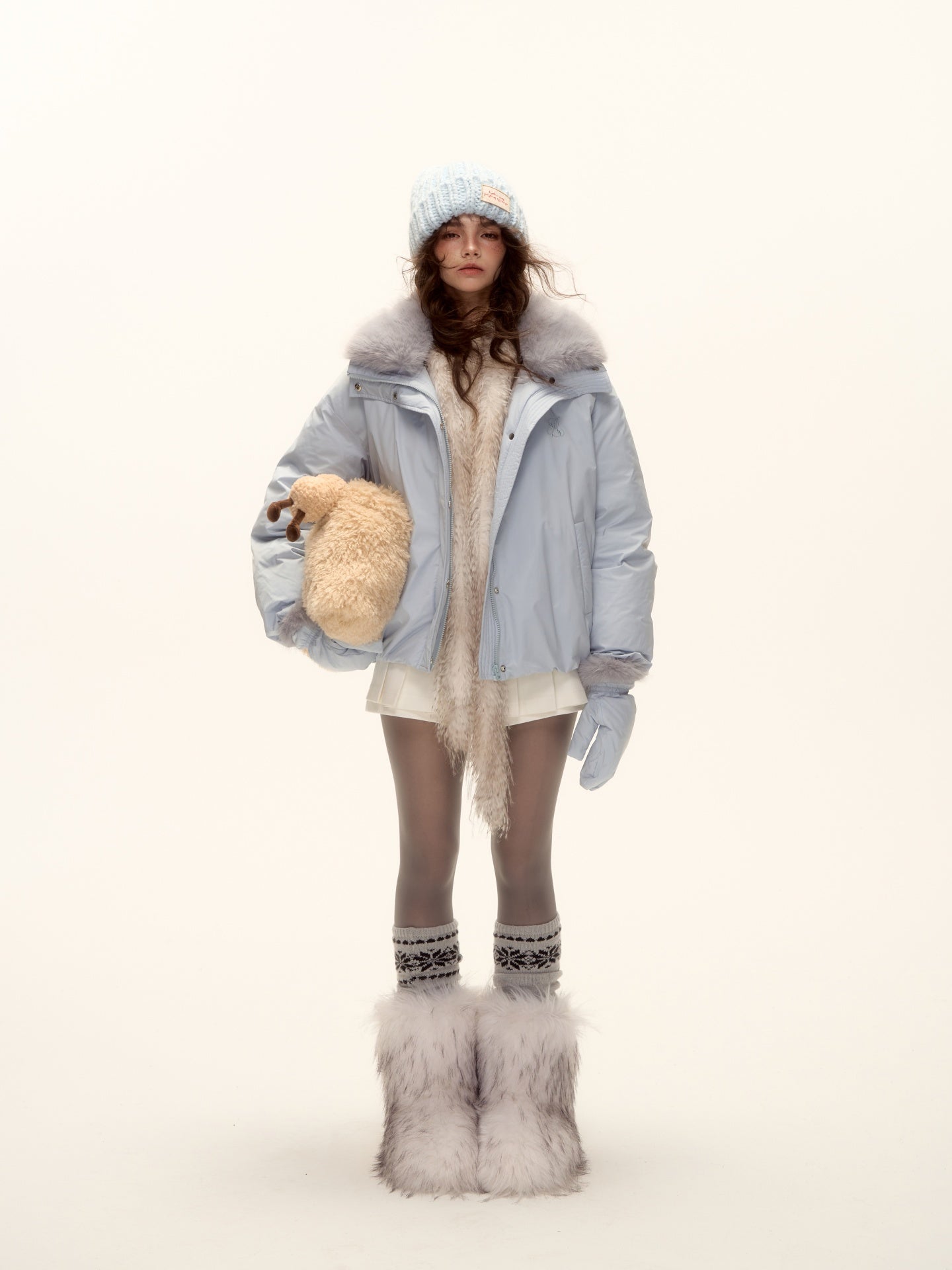 AsGony ASG25502 Detachable fur collar short down jacket