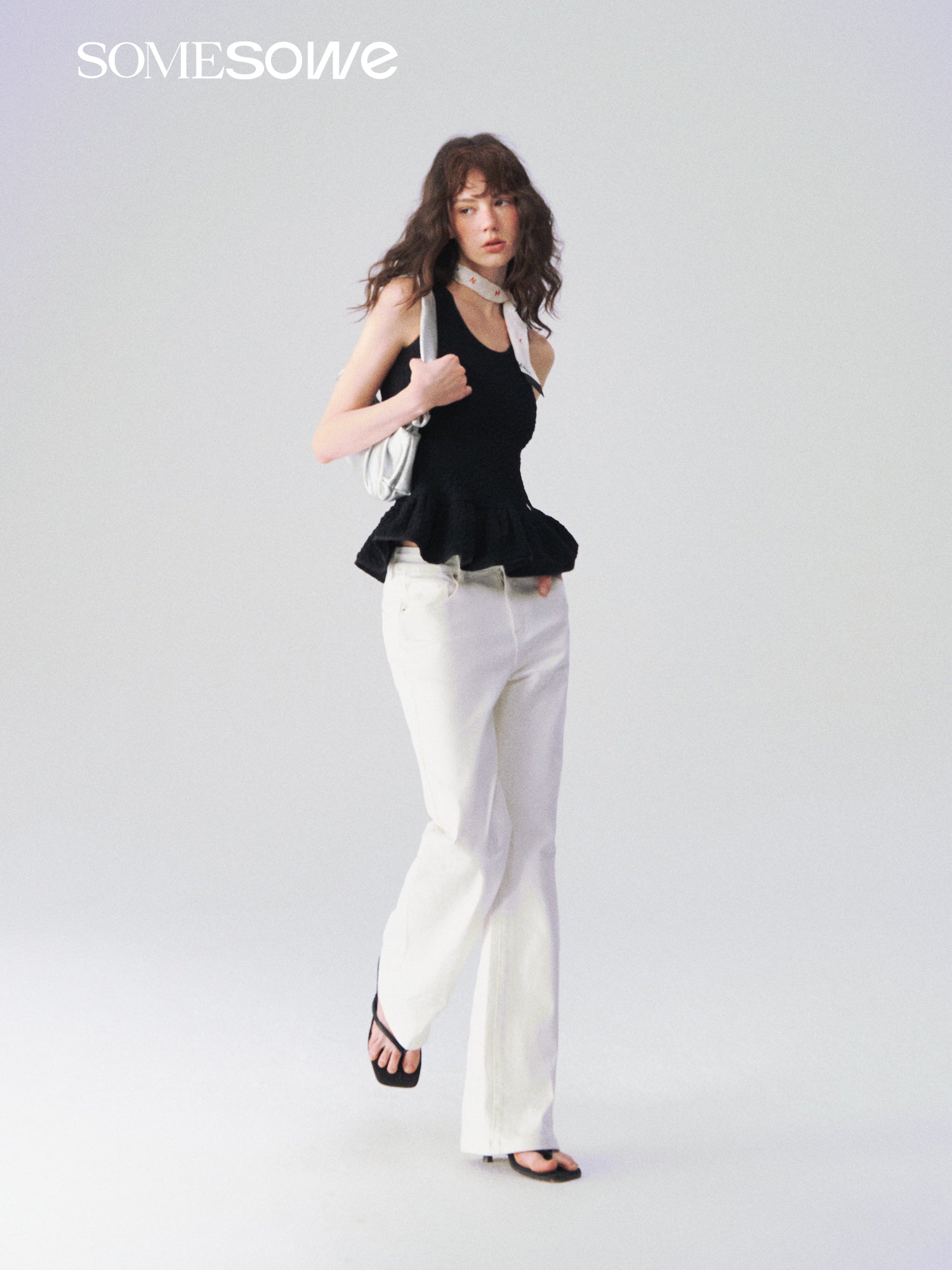 SOMESOWE S2609092 Elastic straight leg white jeans