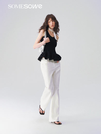 SOMESOWE S2609092 Elastic straight leg white jeans