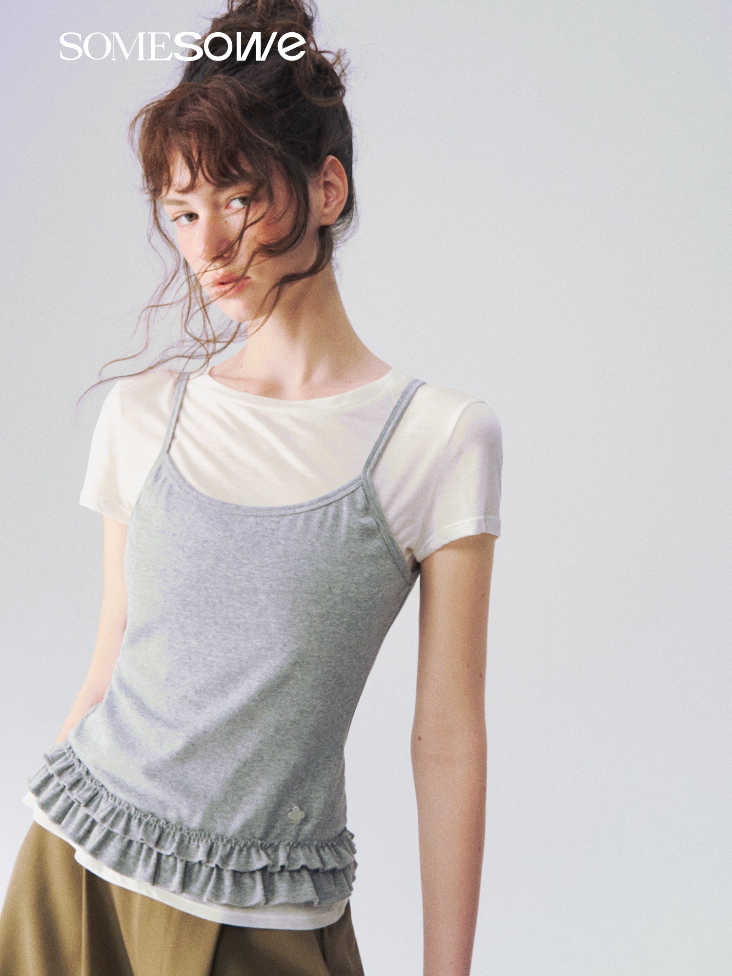 SOMESOWE S2609085 Folding edge short sleeved two-piece set