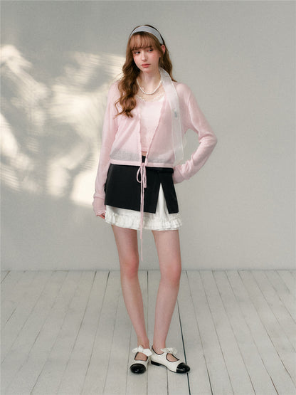 16DEWS 16D26088&amp;16D26089 Woolen crochet knitted cardigan sling two-piece set + skirt