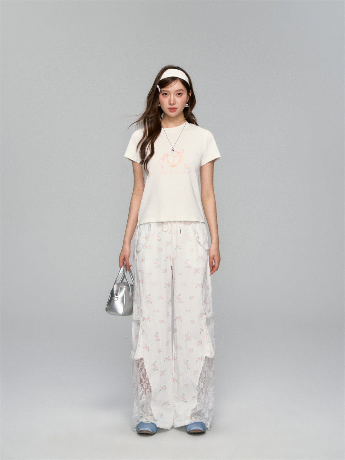 AsGony ASG25151 Printed border loose T-shirt (2color)