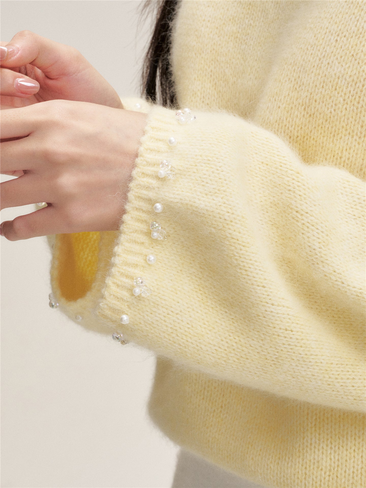 16DEWS 16D25461 Nine inch sleeve rabbit hair cotton wool blended knitted top