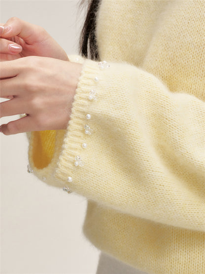 16DEWS 16D25461 Nine inch sleeve rabbit hair cotton wool blended knitted top