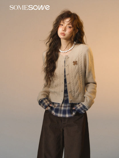 SOMESOWE S2508275 Fake two piece checkered spliced floral cardigan