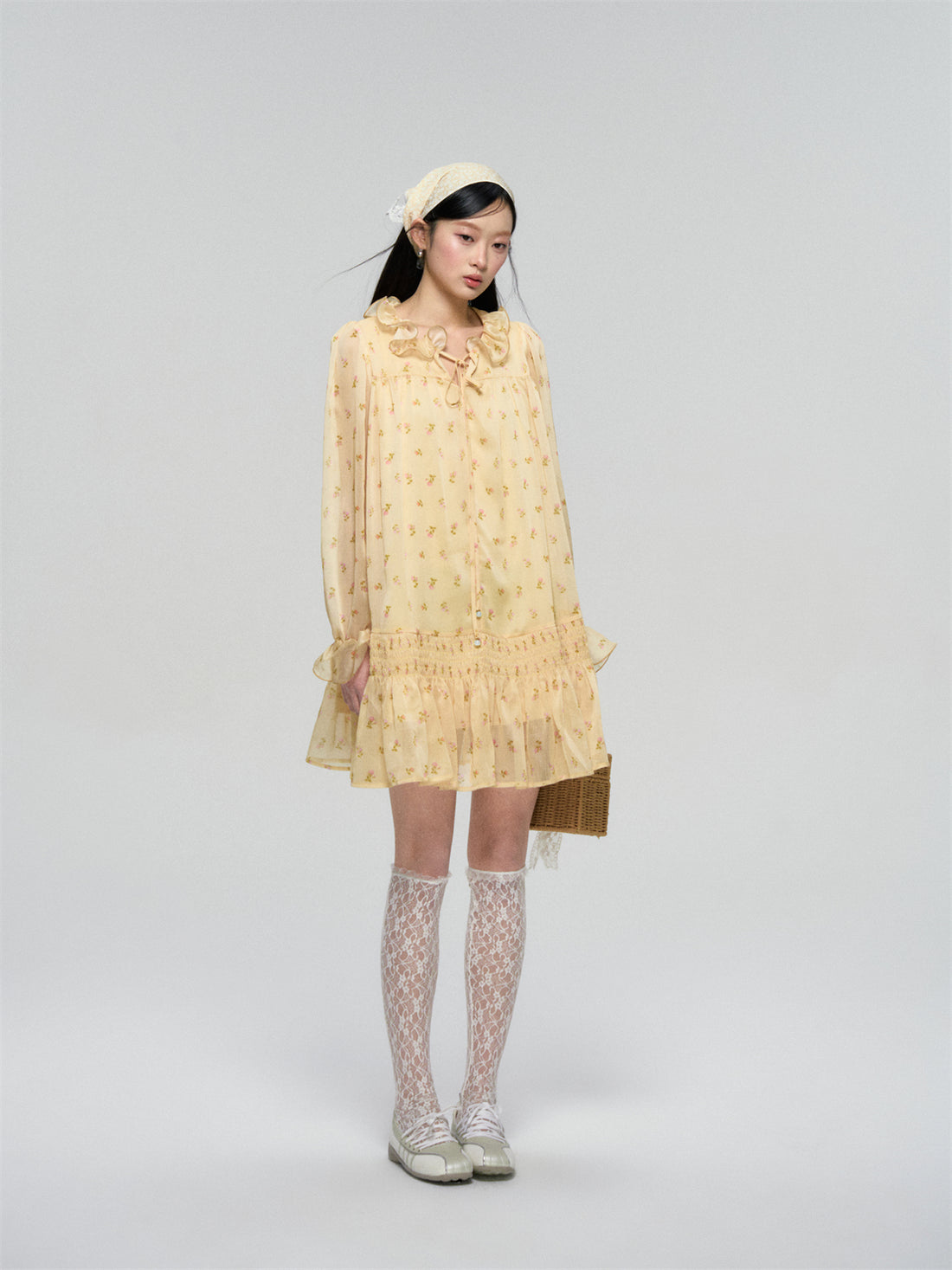 AsGony ASG25091 Floral long sleeved dress