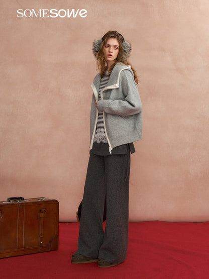 SOMESOWE S2508288 Loose contrasting edge hooded cardigan