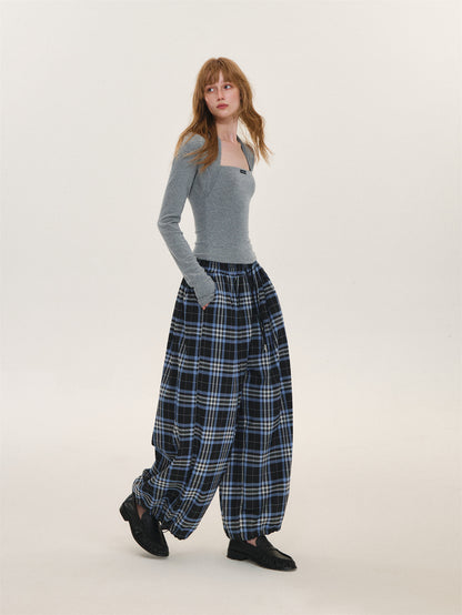 Asgony ASG26609 Plaid Wide-Leg Pants