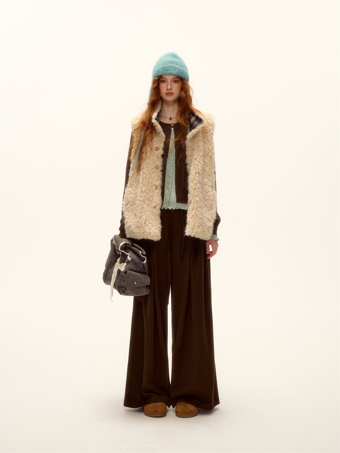 AsGony ASG25409 Contrasting color split knit cardigan