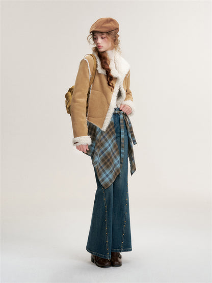 16DEWS 16D25447 Faux Fur Lambskin Collar Jacket