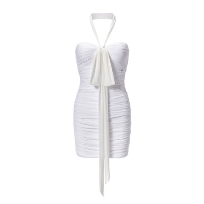 SHEERLUCK SLLYQ25217 Ribbon hanging neck slim dress (2color)