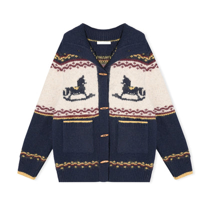 16DEWS 16D25548 Color blocked edge knitted sweater cardigan