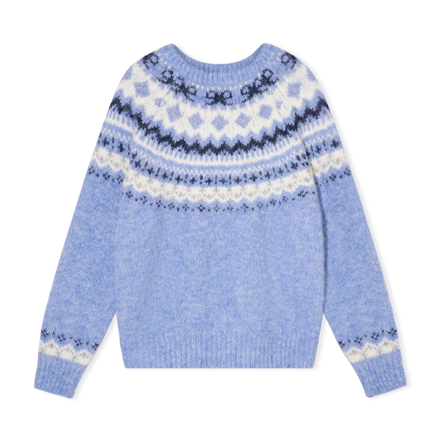 16DEWS 16D25511 Fair Isle Cable Knit Crewneck Sweater