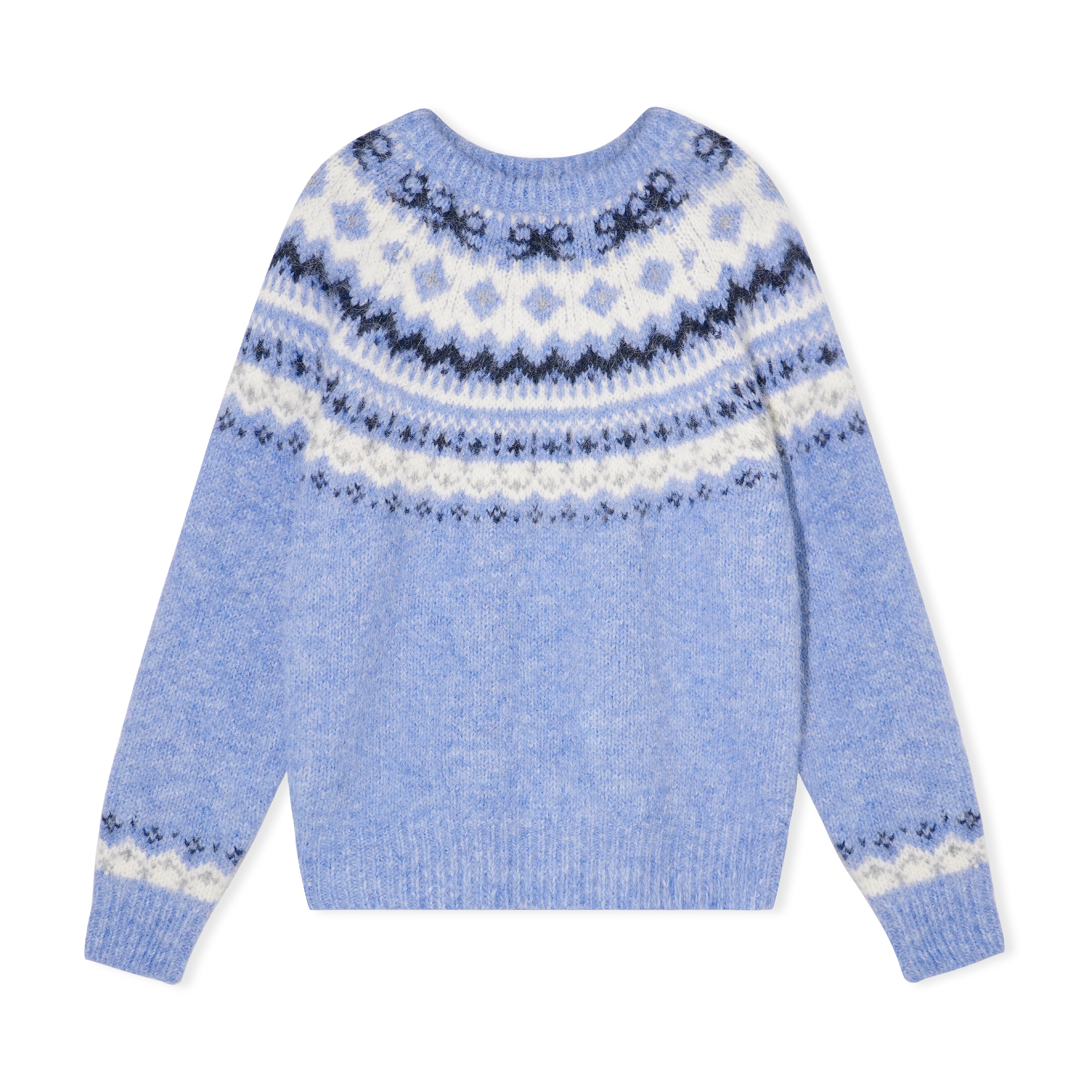 16DEWS 16D25511 Fair Isle Cable Knit Crewneck Sweater