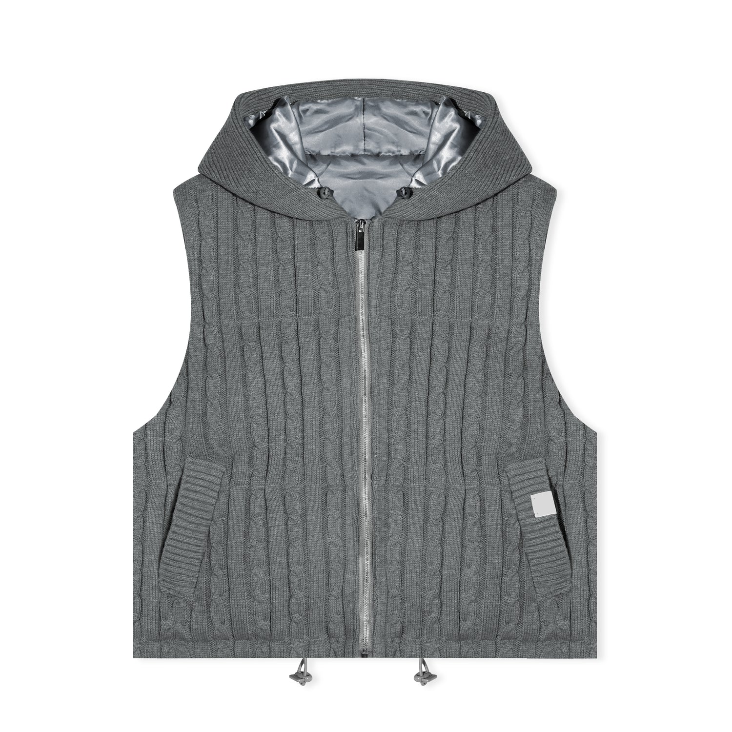 16DEWS 16D25516 Twisted flower knitted cotton padded thick hooded vest