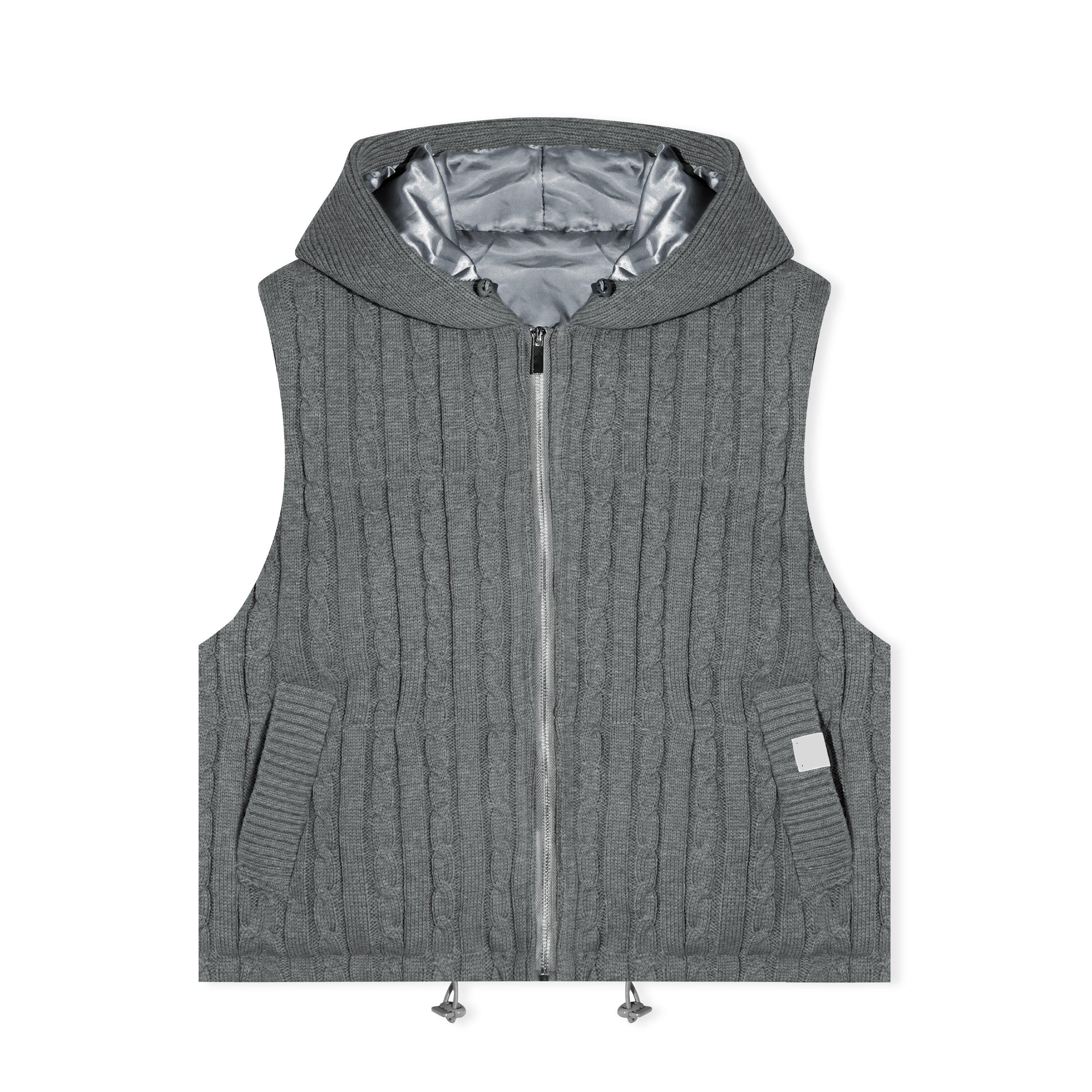 16DEWS 16D25516 Twisted flower knitted cotton padded thick hooded vest