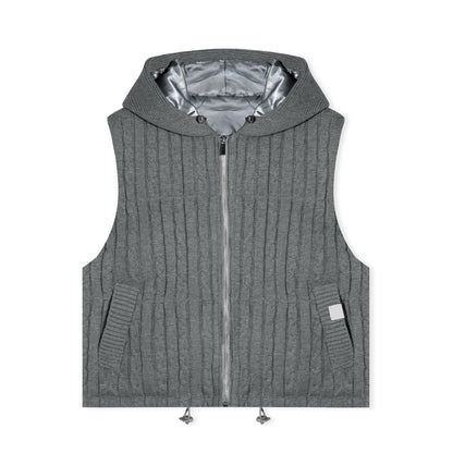 16DEWS 16D25516 Twisted flower knitted cotton padded thick hooded vest