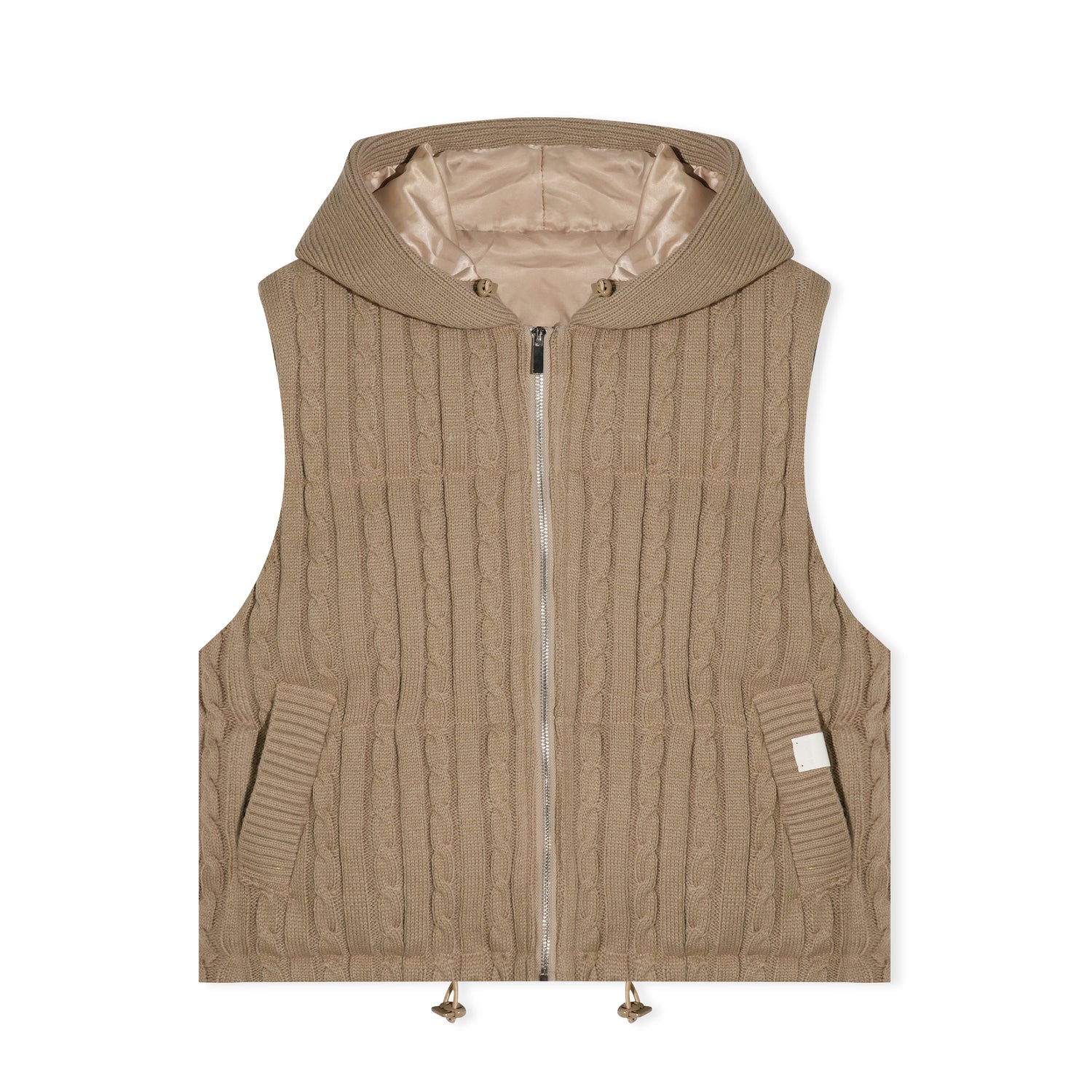 16DEWS 16D25516 Twisted flower knitted cotton padded thick hooded vest