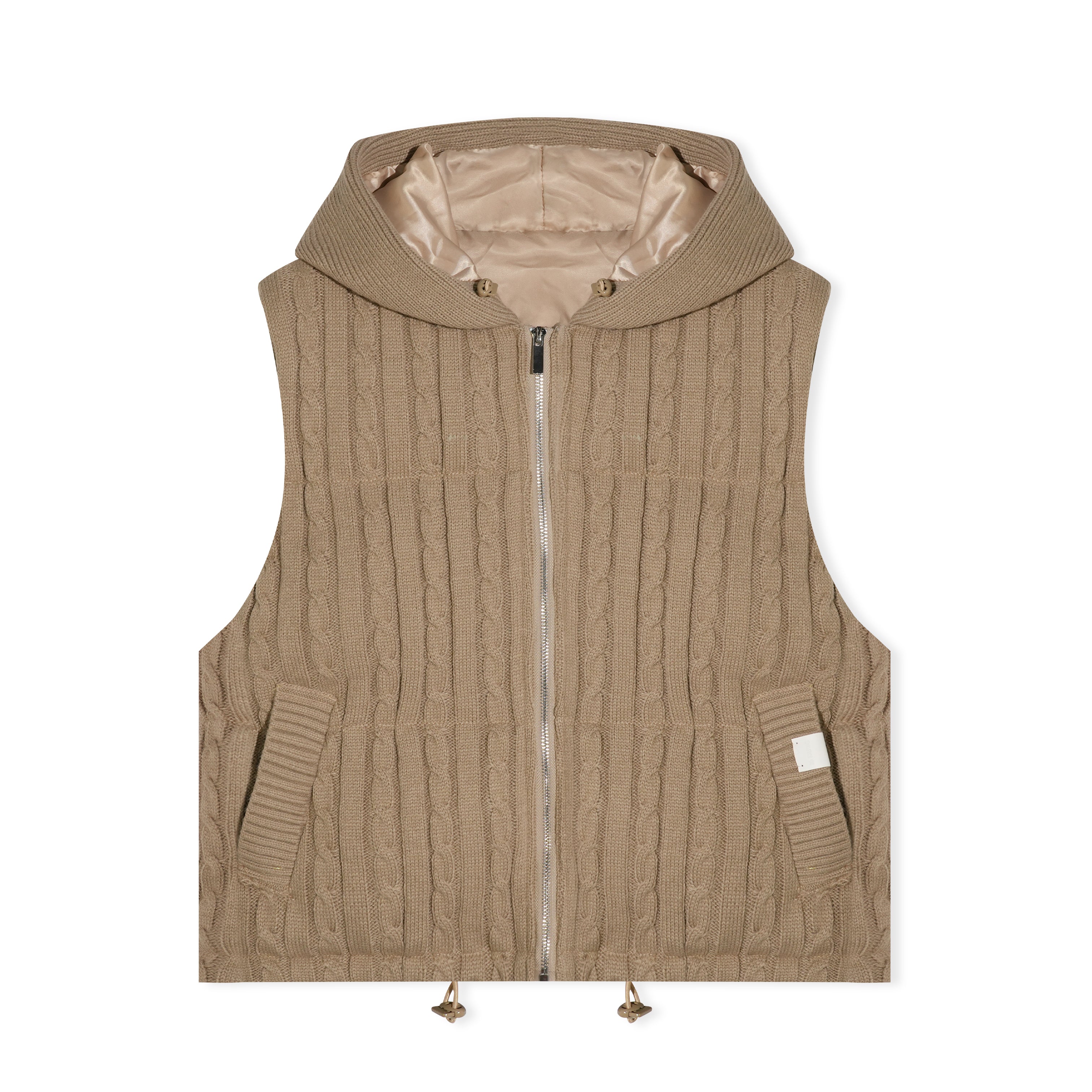 16DEWS 16D25516 Twisted flower knitted cotton padded thick hooded vest