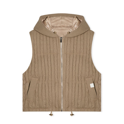 16DEWS 16D25516 Twisted flower knitted cotton padded thick hooded vest