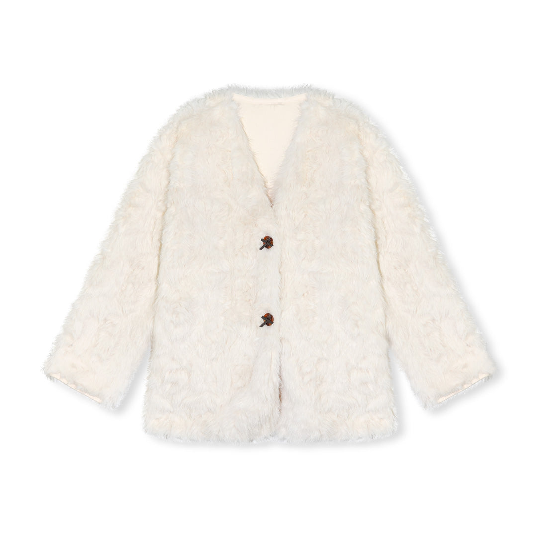 16DEWS 16D25522 Imitation fur one-piece single breasted V-neck jacket