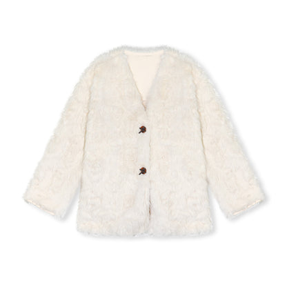 16DEWS 16D25522 Imitation fur one-piece single breasted V-neck jacket