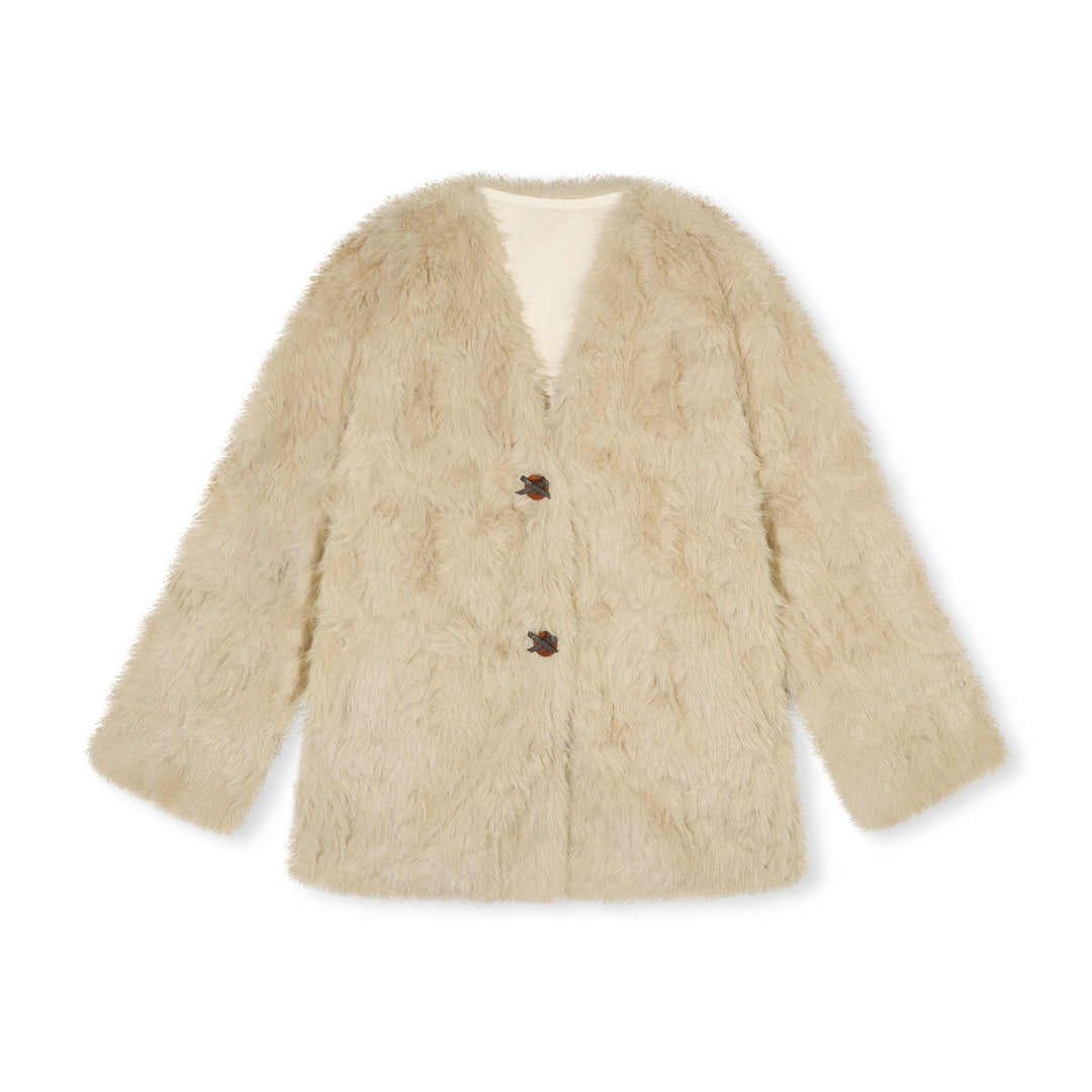 16DEWS 16D25522 Imitation fur one-piece single breasted V-neck jacket