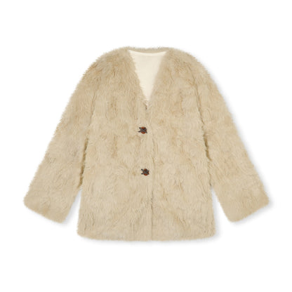 16DEWS 16D25522 Imitation fur one-piece single breasted V-neck jacket