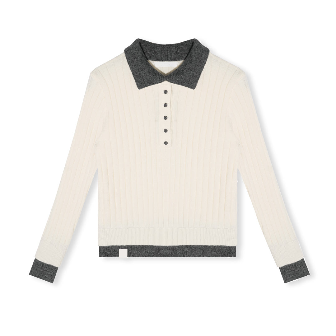 16DEWS 16D25504 Color blocked high neck fake two shoulder knitted sweater