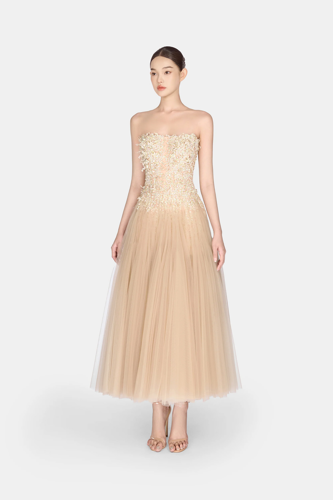 Montsand Pastel Beaded Lace Midi Dress