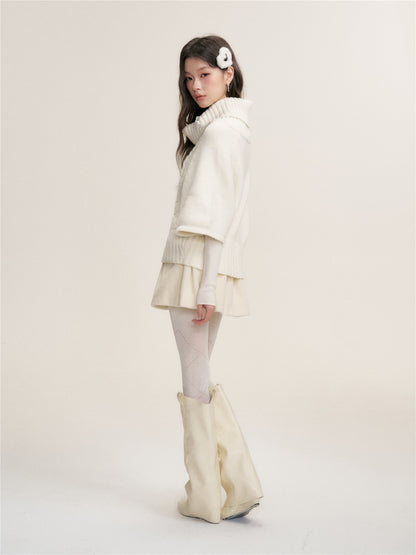 16DEWS 16D25443&amp;16D25444 Texture knitted cape pullover sweater + skirt set