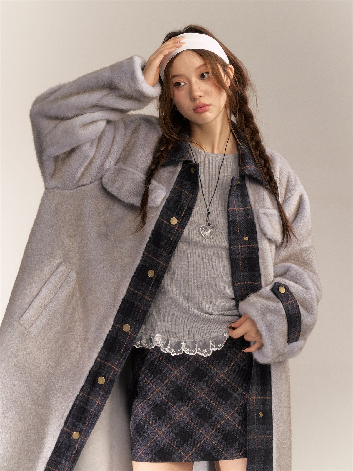 AsGony ASG24646 Maxi Grey Coat