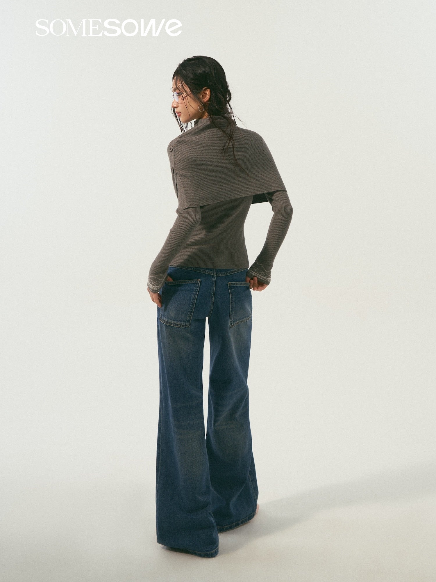 SOMESOWE S2508338 Shawl real two long sleeved knitted top