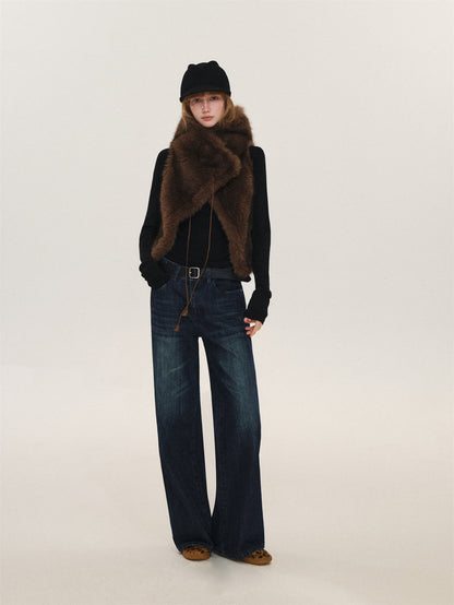 Asgony ASG26611 Strap-Detail Faux Fur Vest
