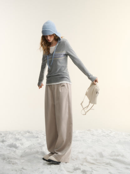 AsGony ASG25546 Fair Island Printed Fake Two Piece Top