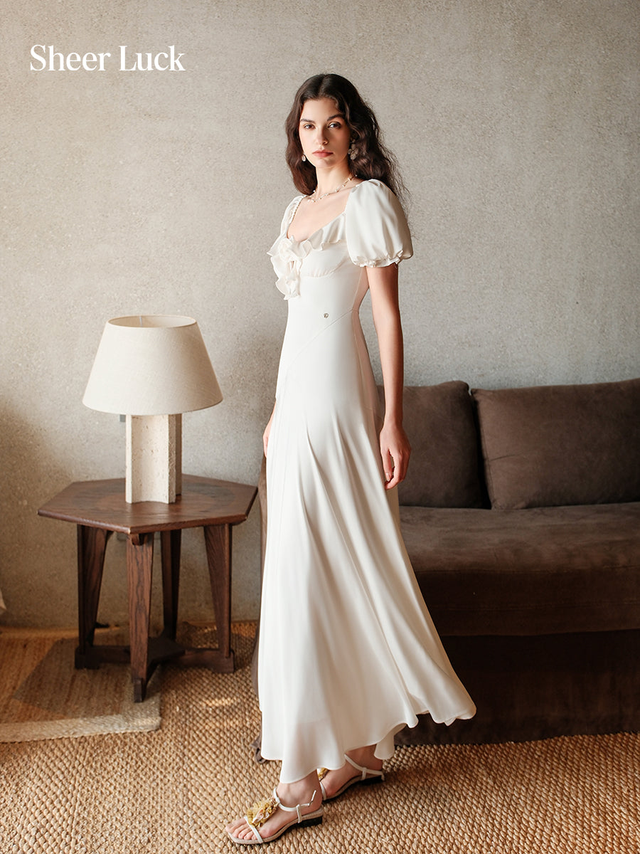 SHEERLUCK SLLYQ26308 Blended French style square neck dress