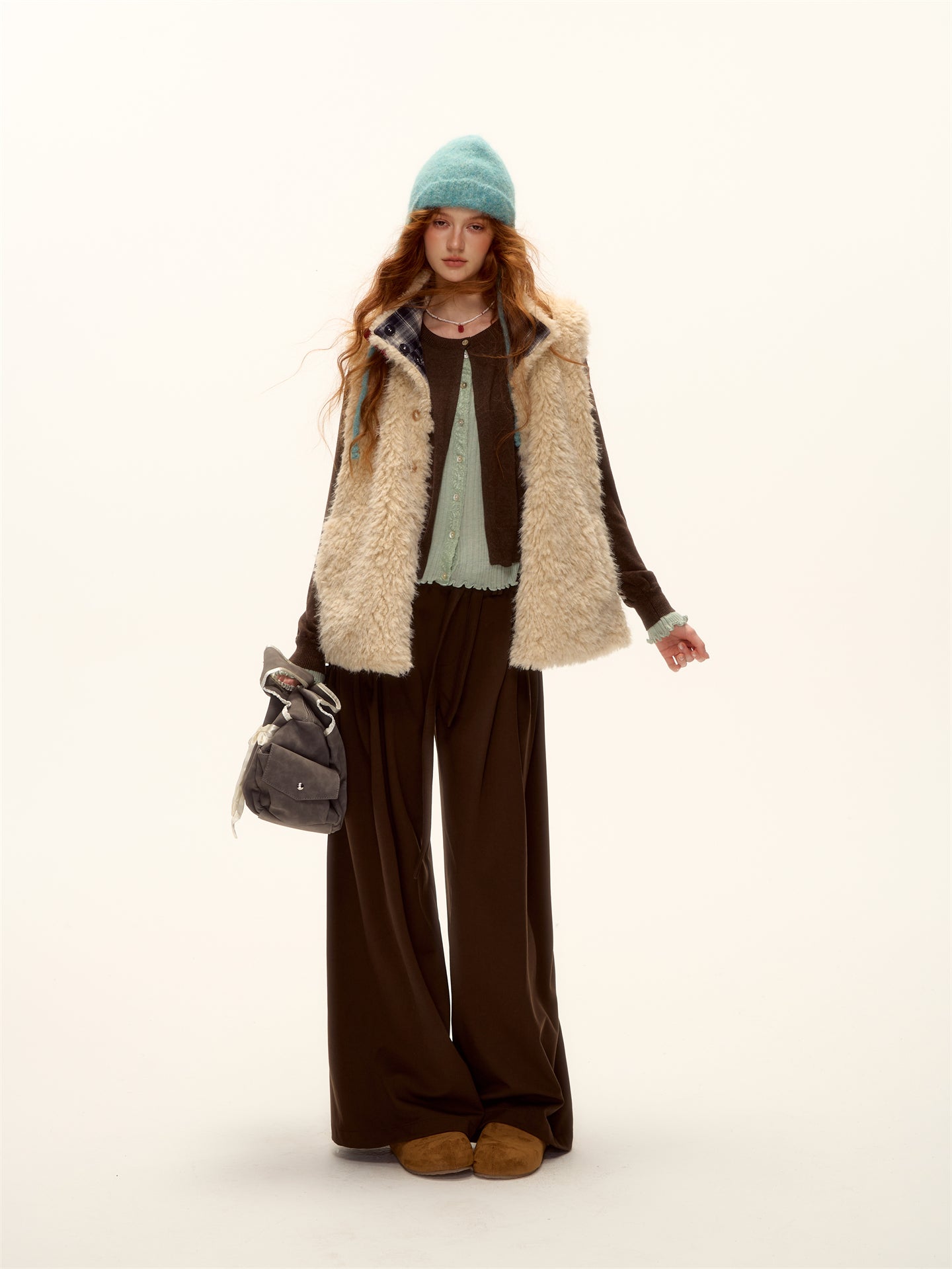 AsGony ASG25409 Contrasting color split knit cardigan