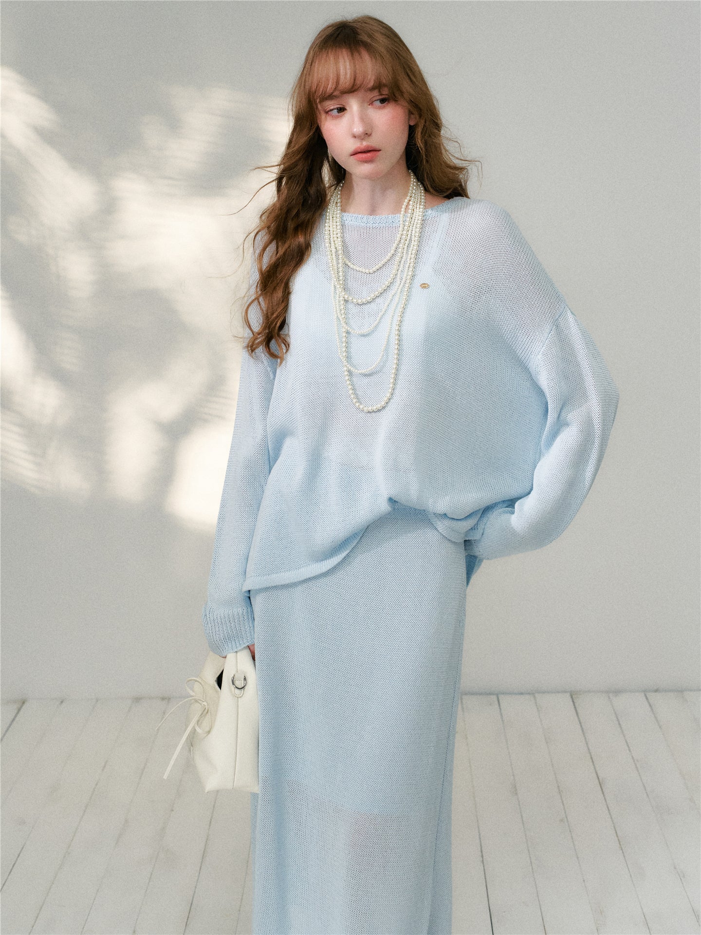 16DEWS 16D26086&amp;16D26087 Lyocell loose fitting pullover knitted sweater + skirt