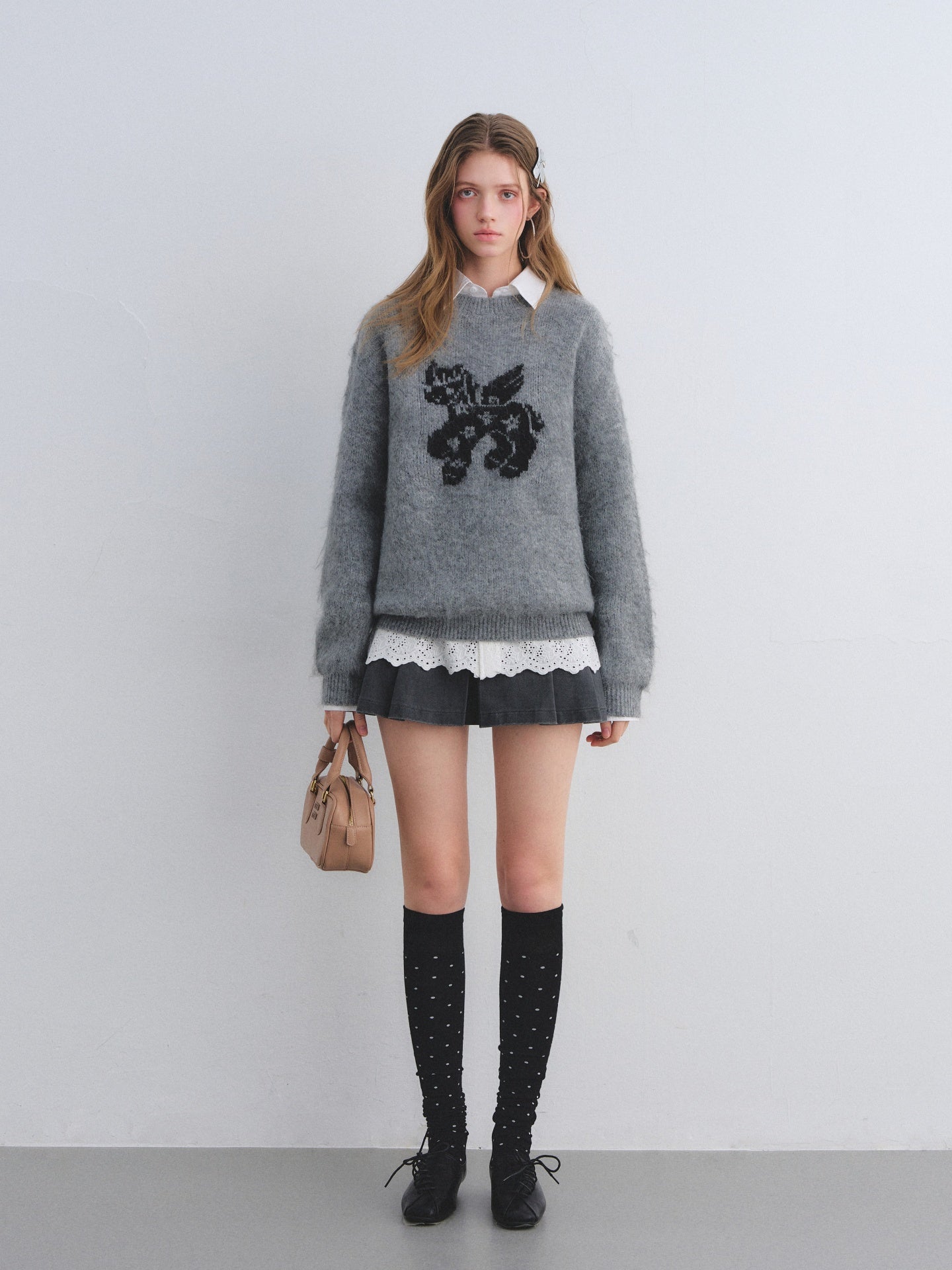 AsGony ASG25649&amp;ASG25679 Wool round neck jacquard sweater + skirt set