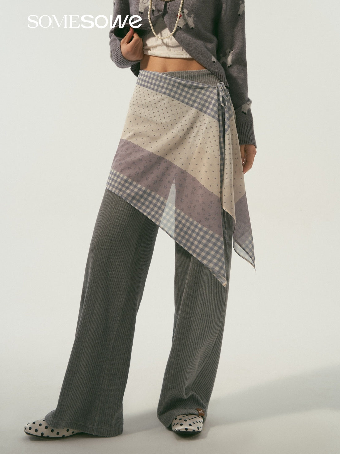 SOMESOWE S2609007&amp;S2609014 Elastic corduroy straight-fit casual pants + skirt panel